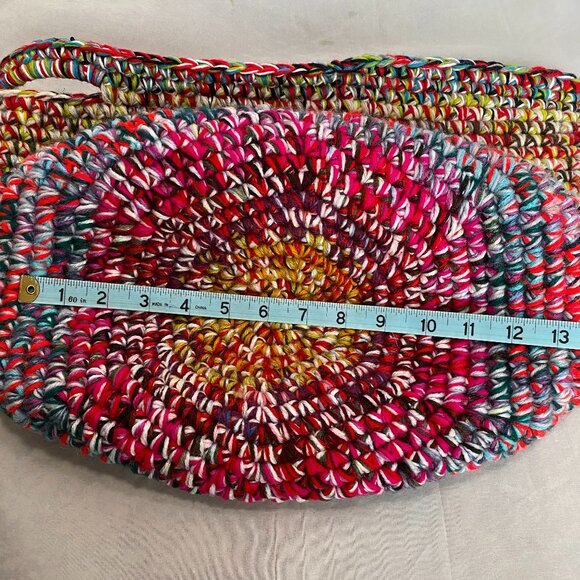 Hand Crochet Multicolor Double Handle Scrap Yarn Storage Basket 12"x13" - Picture 6 of 6